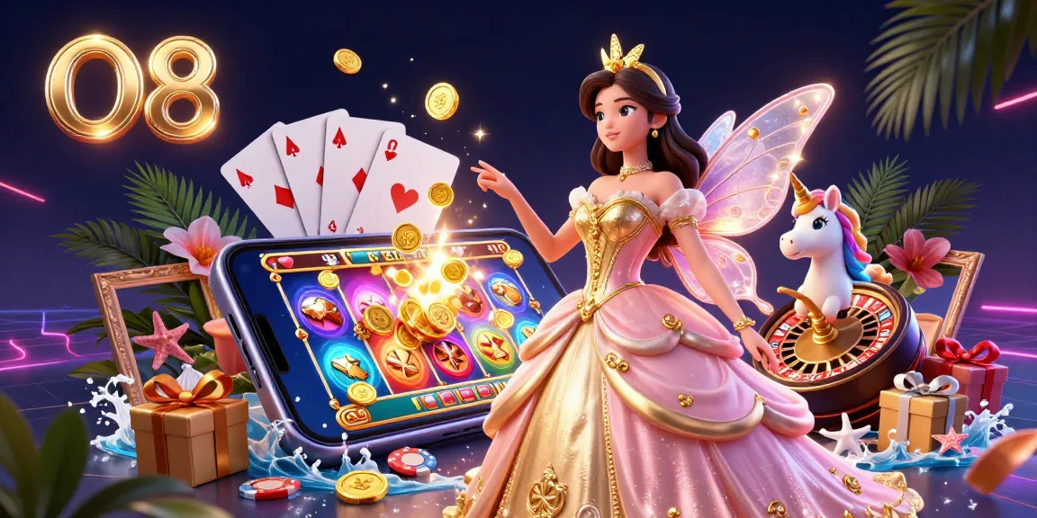 Play thrilling slot games at O8 with vibrant visuals, golden coins, and engaging graphics.