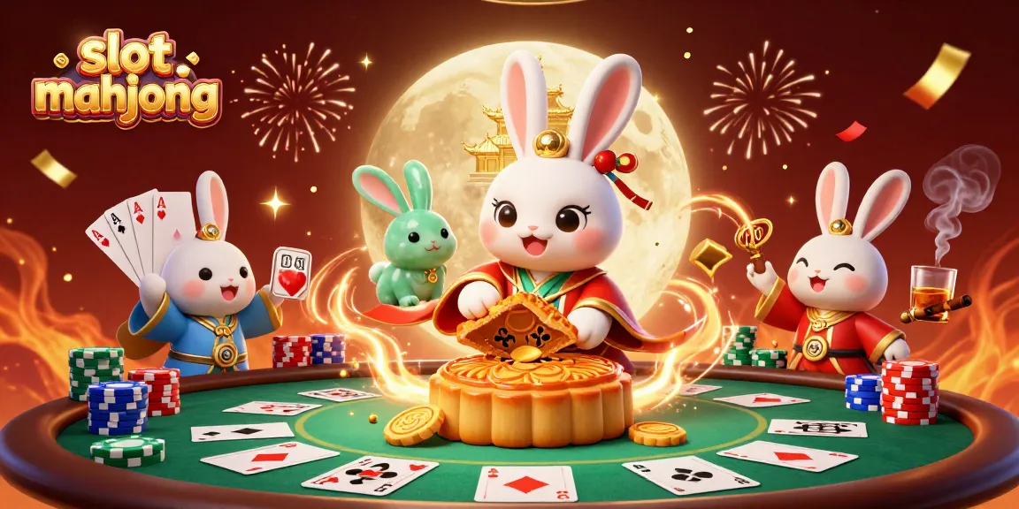 Experience the captivating slot mahjong world with a magical moon rabbit theme and vibrant casino elements.