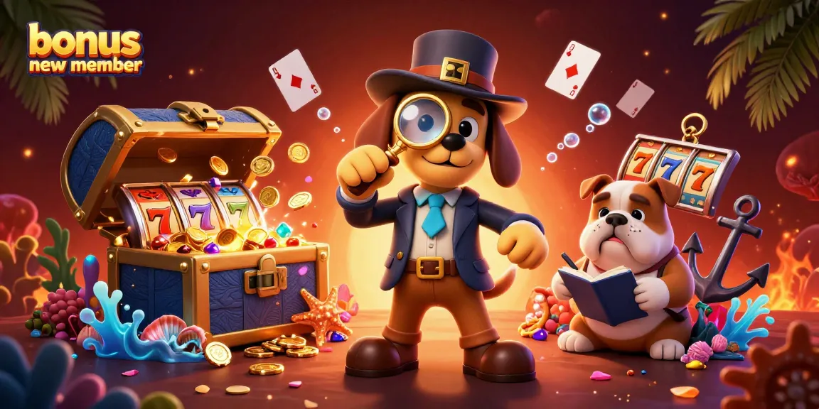 Engage with exciting slot games featuring a bonus new member promotion illustrated in a vibrant casino scene.