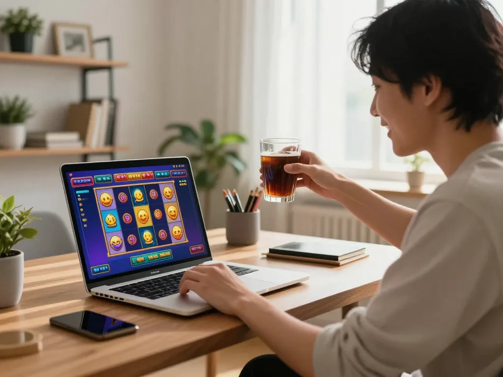 Playing the exciting slot88 game online on a laptop in a cozy home office.