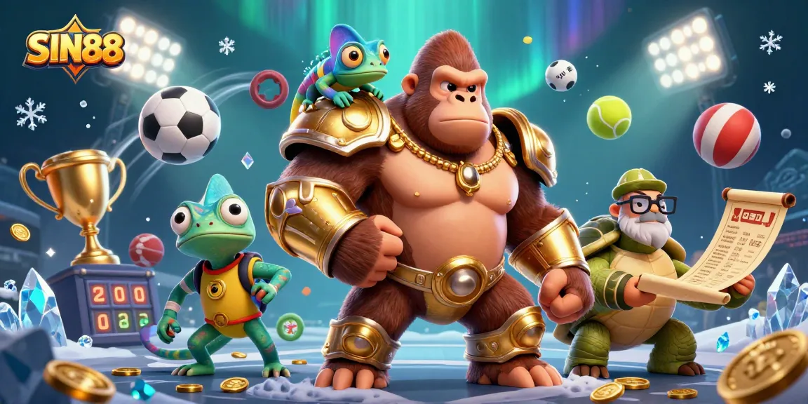 SIN88 powers ahead with a vibrant 3D casino scene showcasing dynamic sports betting elements.