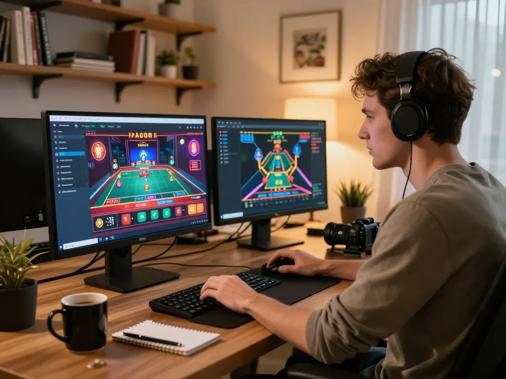 Engaging online gaming scene showcasing RR88 SELECT in a cozy home setup with a player focused on gameplay