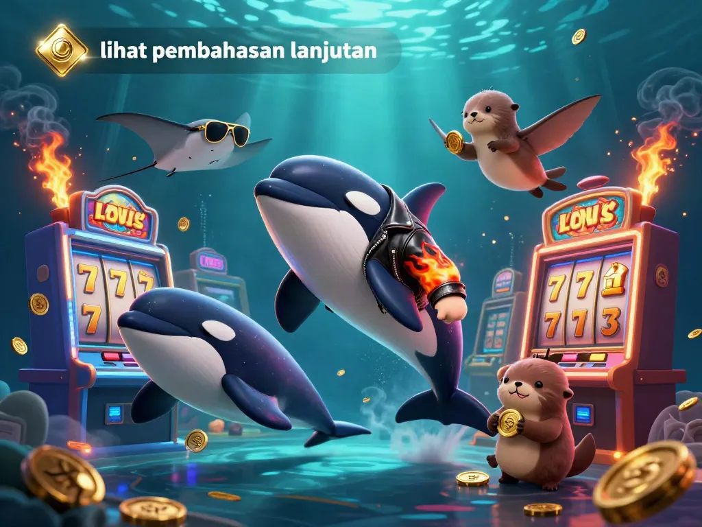 Ilustrasi 3D menampilkan orca, stingray, dan berang-berang dengan koin emas di kasino, lihat pembahasan lanjutan.