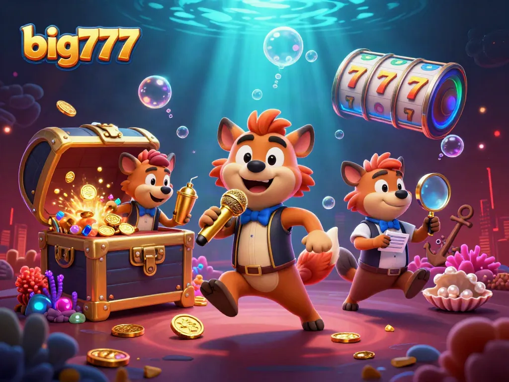 big777 players enjoying a vibrant comedy casino club with hyenas and slot machines, immersive atmosphere