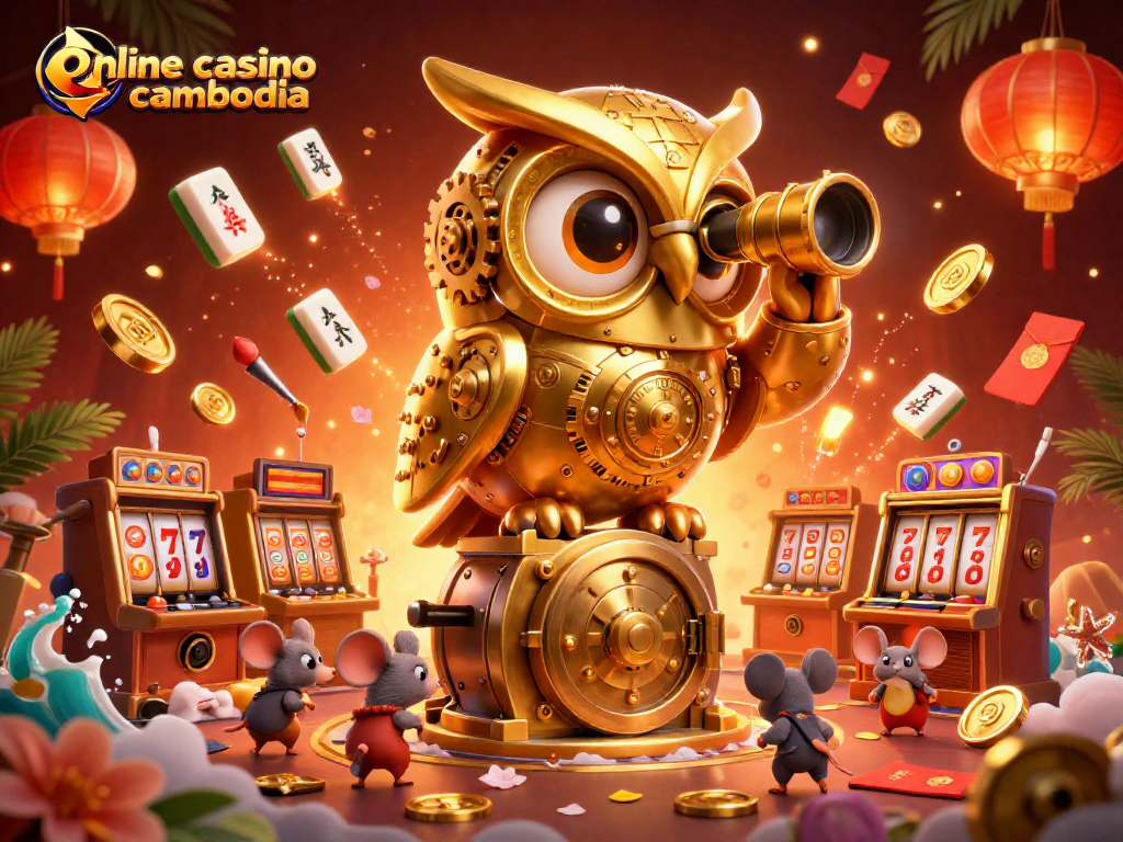 Explore thrilling actions at Online casino cambodia with animated characters and festive elements.