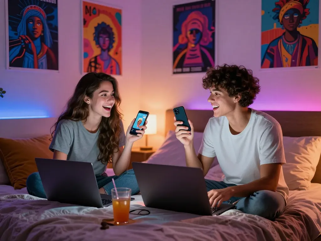 Engaging 18+ ai chat scene with avatars in cozy bedroom