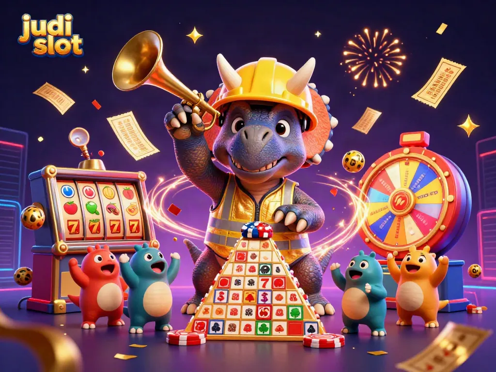 Triceratops dan parasaurolophus merayakan judi slot dengan susunan chip poker yang mengesankan.