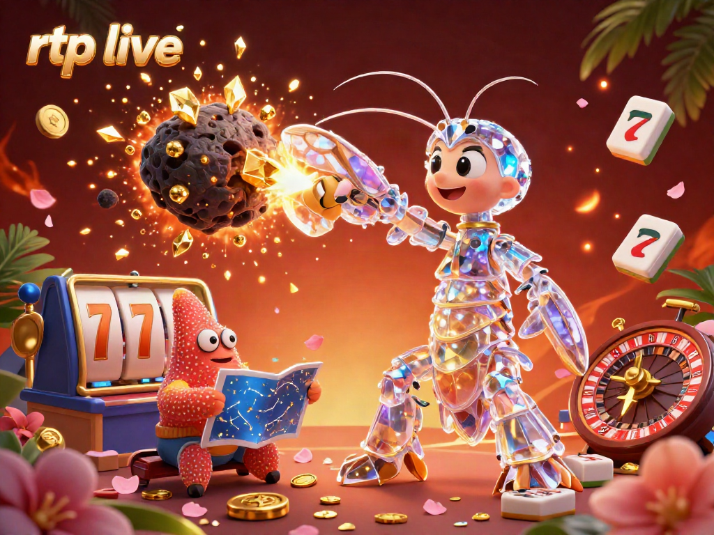 Engage with rtp live in an exciting casino scene with a vibrant 3D mantis shrimp and lucky slots.