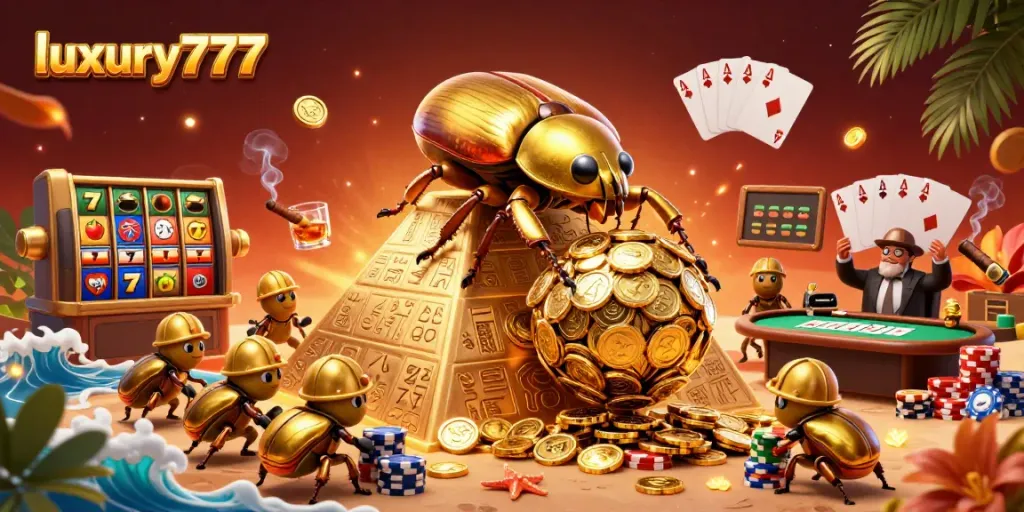 Experience the excitement of luxury777 with golden coins and vibrant slot symbols.