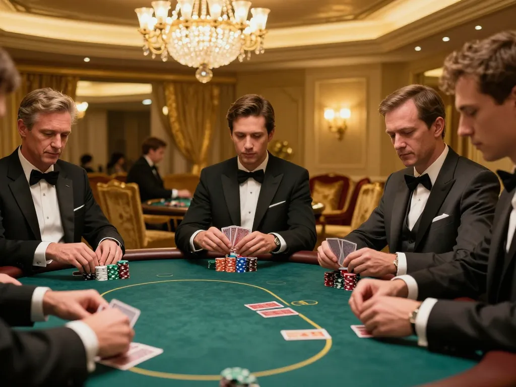 Experience the thrill of 789win in an elegant poker game setting with high-stakes players.