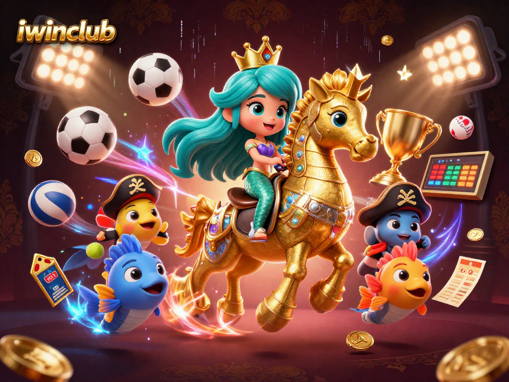 iwinclub promotes vibrant gameplay with a mermaid princess and seahorse in action.