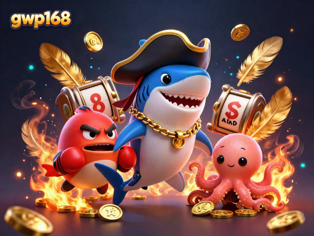 Aksi menegangkan dalam permainan gwp168 dengan simbol slot dan karakter kartun menyeramkan.
