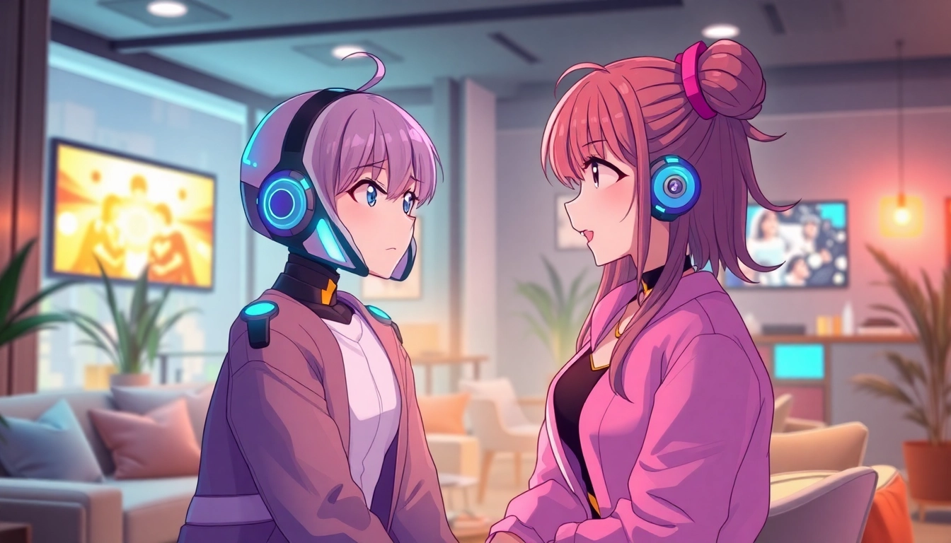 Engaging NSFW AI chat scene with vibrant anime character and futuristic tech elements.