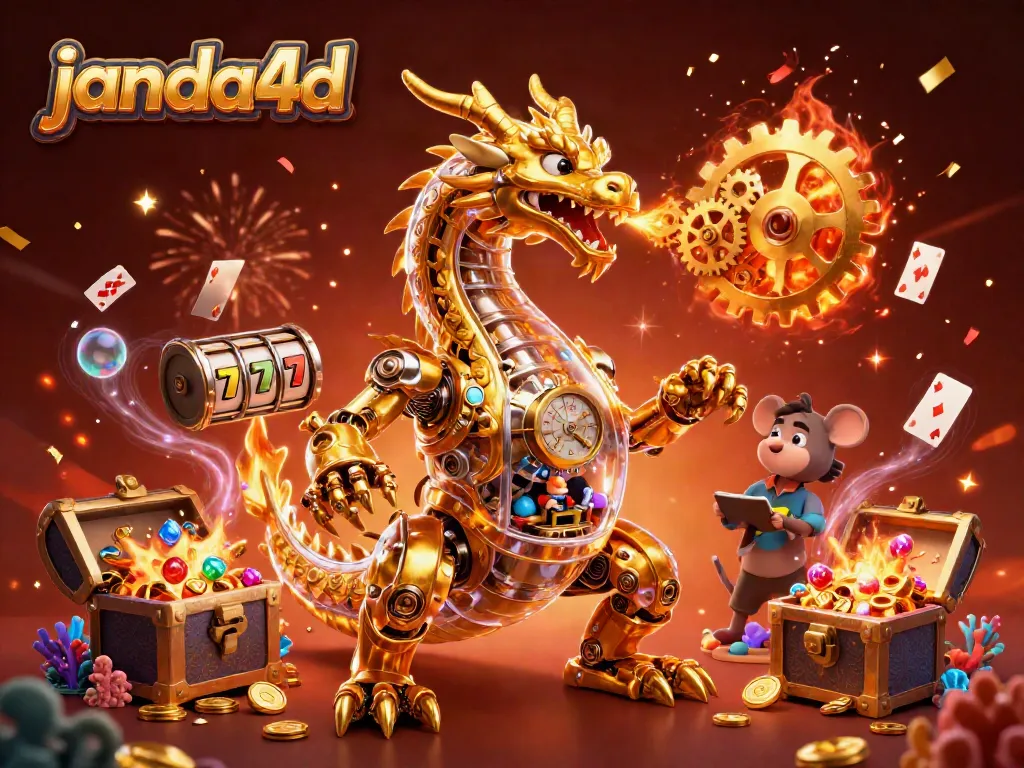 JANDA4D hadir dengan permainan slot mengasyikkan dan naga emas dalam ilustrasi 3D.