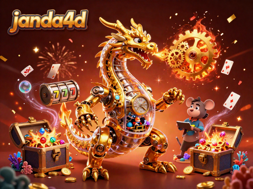 JANDA4D hadir dengan permainan slot mengasyikkan dan naga emas dalam ilustrasi 3D.