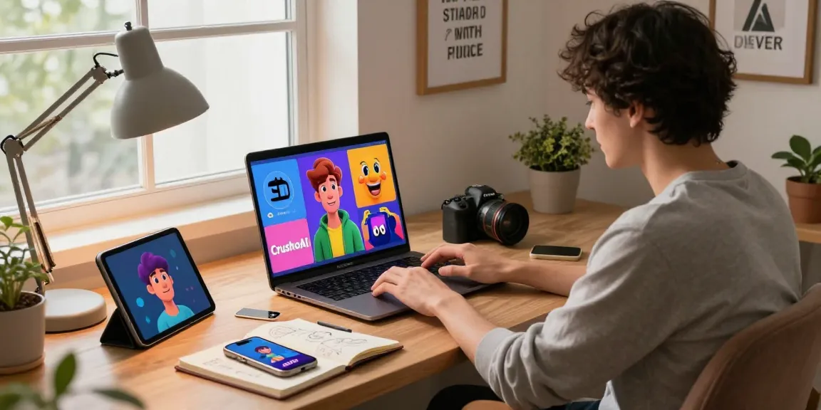 Engaging with CrushonAI in a modern workspace showcasing user-friendly AI interaction.