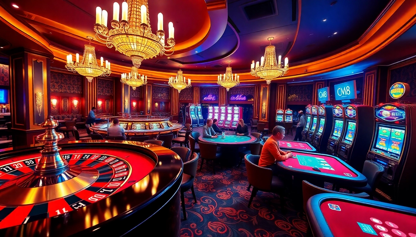 Experience the excitement at CM88 casino with players enjoying roulette and poker games.