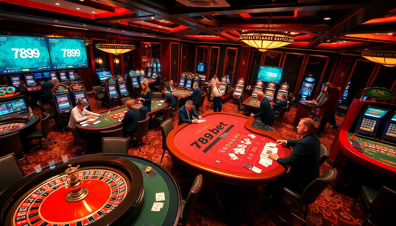 Gamblers enjoying an exciting game of baccarat at 789bet's luxurious casino setup.