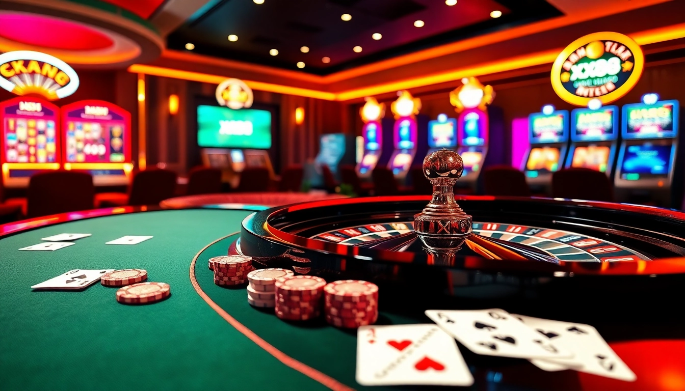 Exciting gambling scene featuring roulette and slots at xx88 casino.