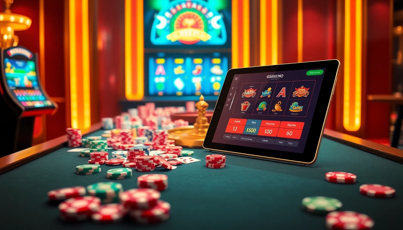 A thrilling casino experience at https://gg88.shop/ featuring vibrant poker chips and an engaging gambling interface.