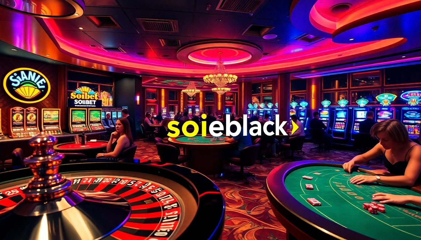 Players engaging with casino games at https://soibet.black/ showcasing excitement and vibrant gambling atmosphere.