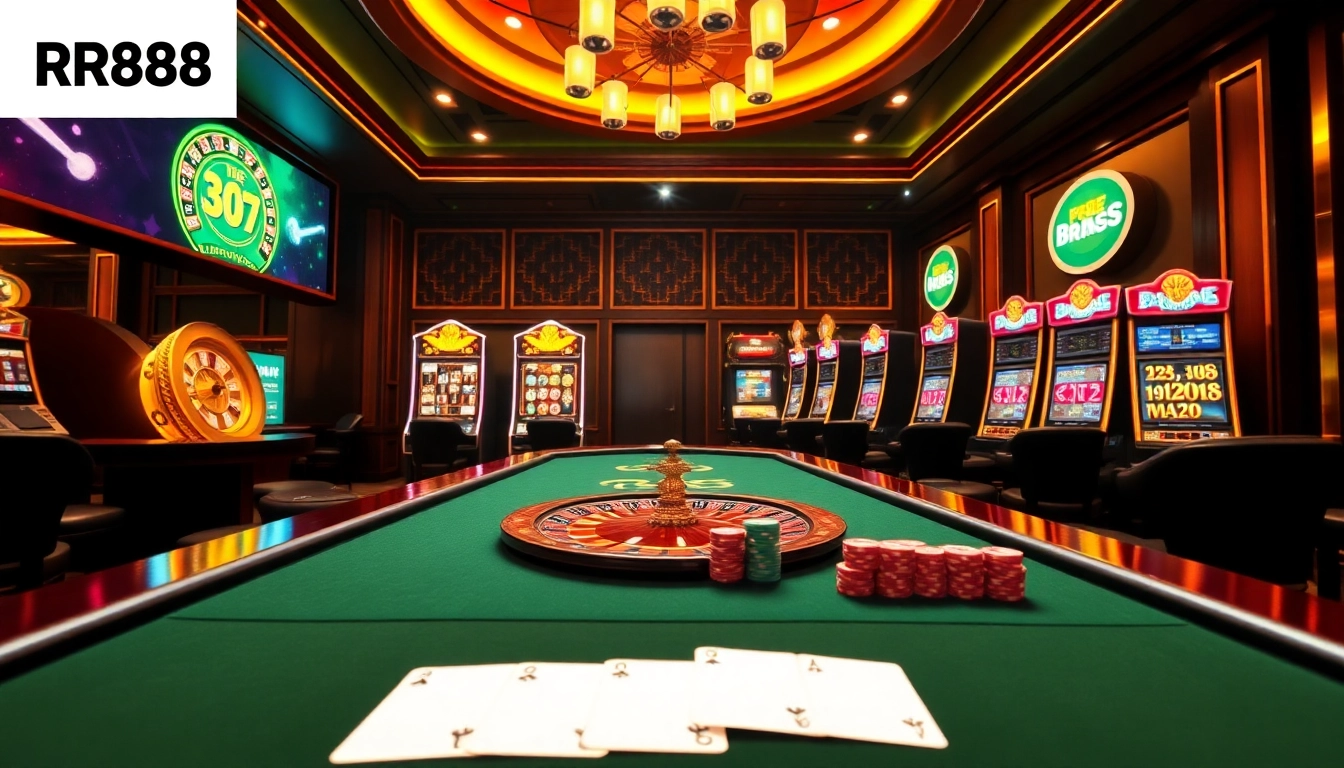 Experience RR88 Đăng nhập with casino excitement at luxurious gaming tables and vibrant slot machines.