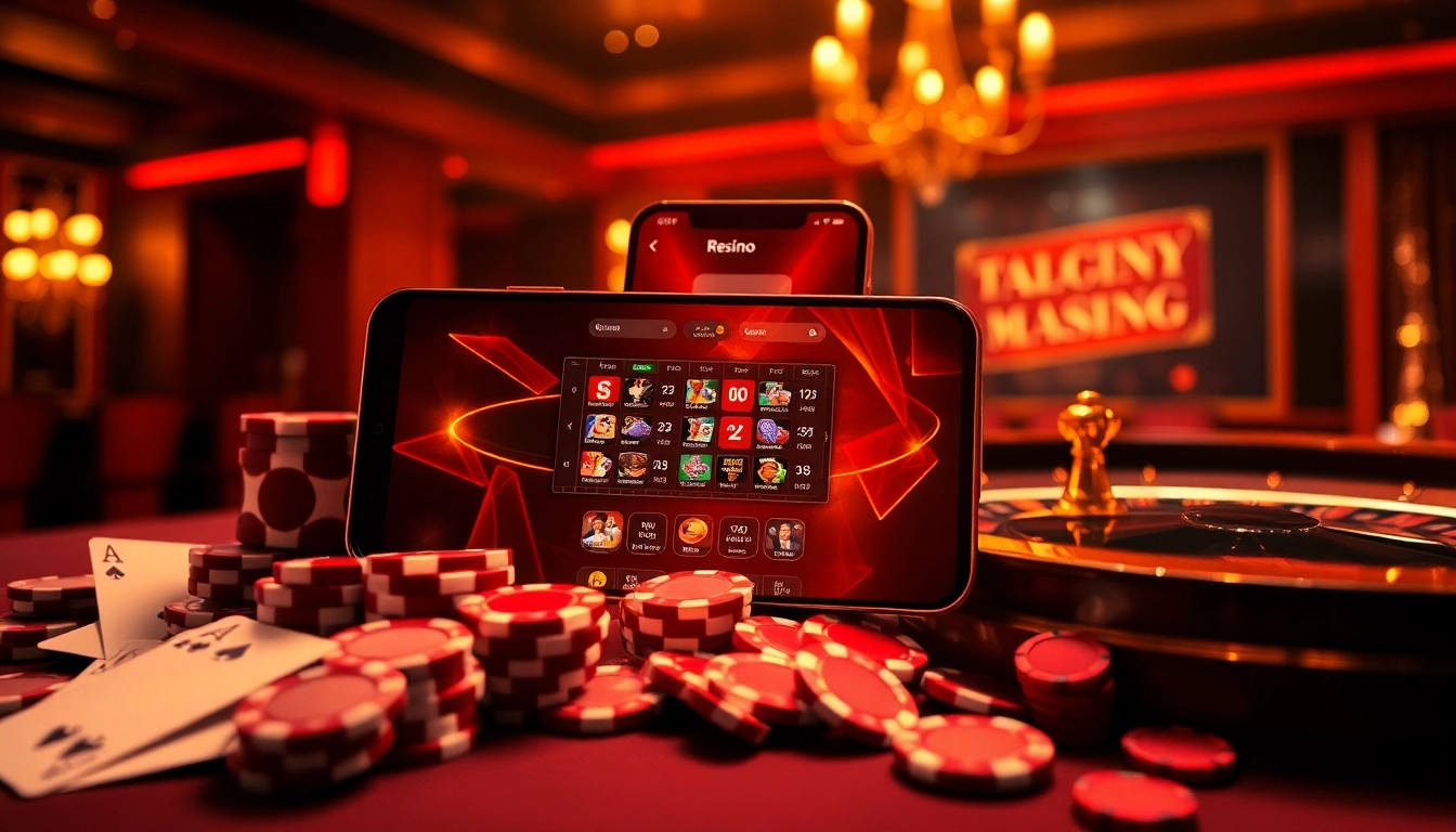 Engaging gambling scene showcasing the link vao 12bet with vibrant casino elements and smartphone interface