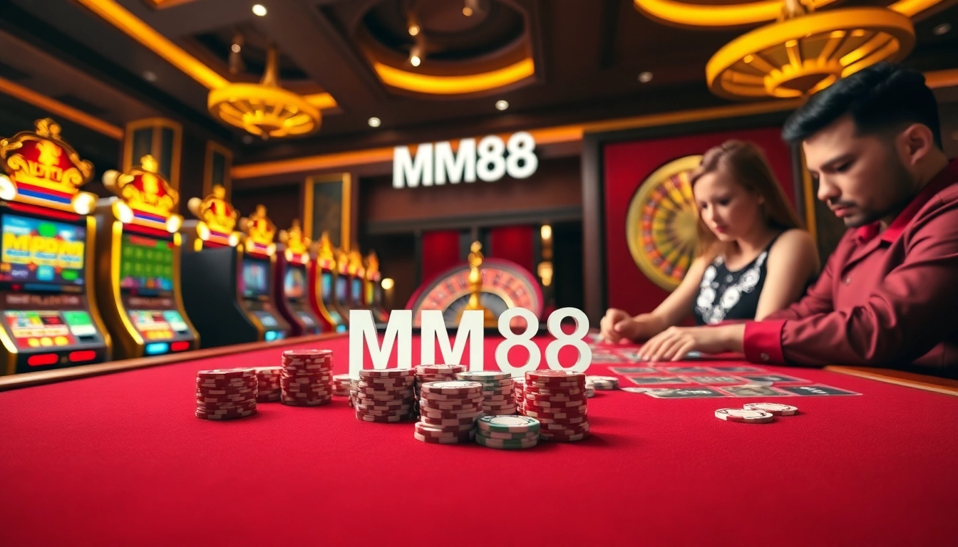 Experience thrilling gameplay at the MM88 casino with vibrant slot machines and elegant gaming tables.