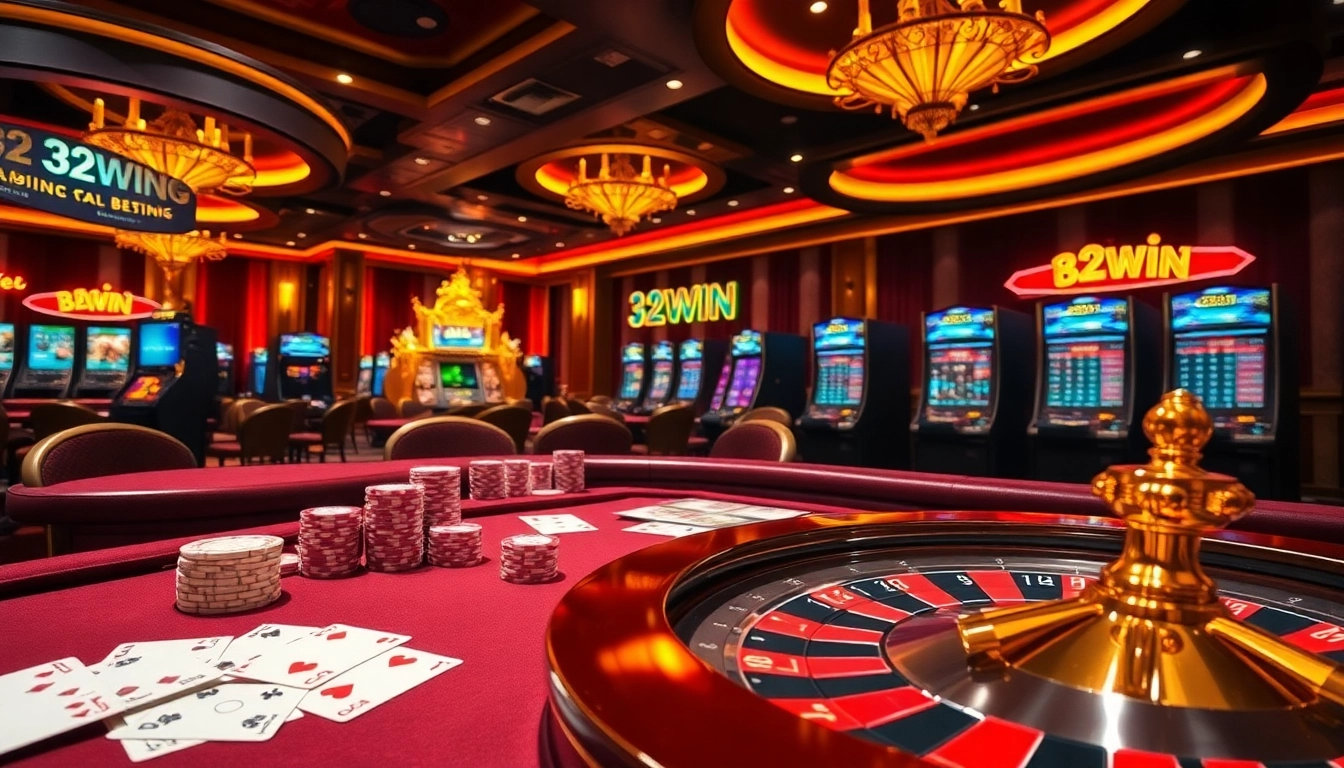Engaging casino atmosphere showcasing thrilling card games and digital betting at 32win com.