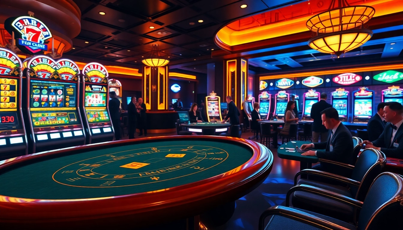 Players enjoying JILI games at a luxurious casino table filled with vibrant colors and excitement.