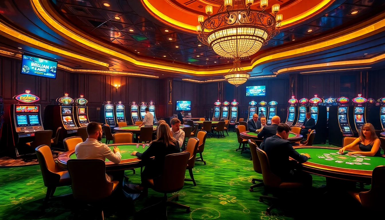 Thu hút người chơi tại các bàn poker sang trọng của Bet VIP trong một casino tinh tế.