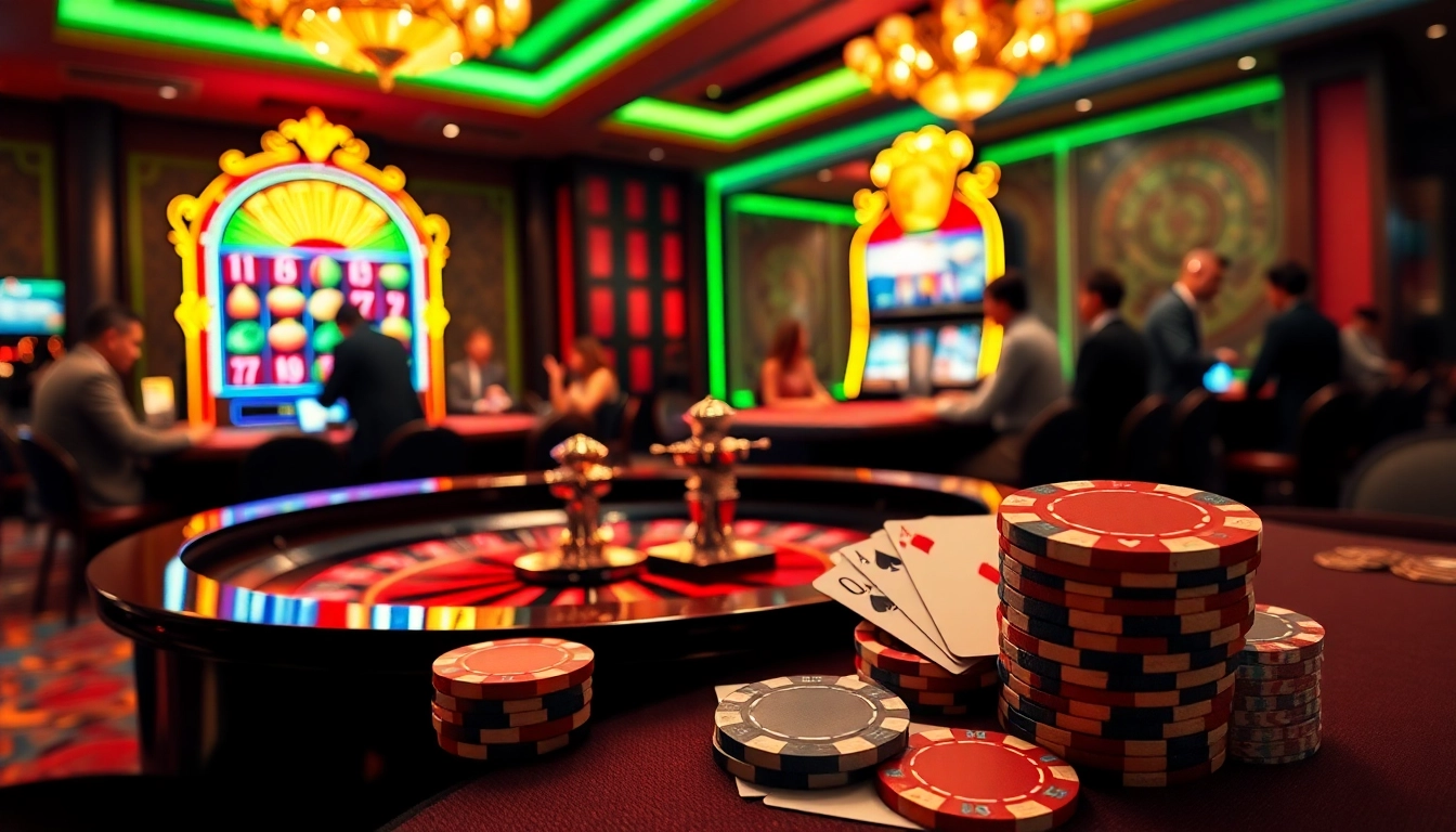 Experience thrilling gameplay at 66slots8 com with this vibrant casino scene featuring roulette and poker action.