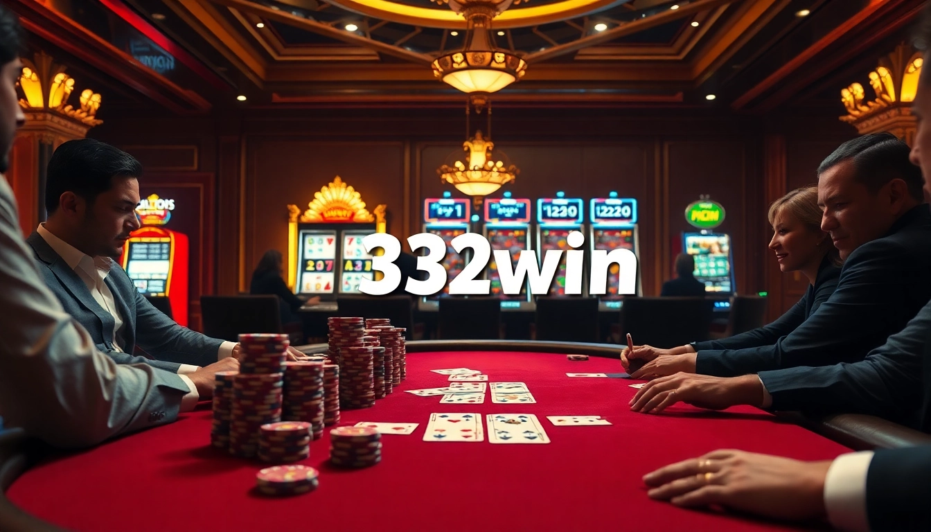 Players strategize and play at an elegant poker table, embodying the thrill of 32win gambling.