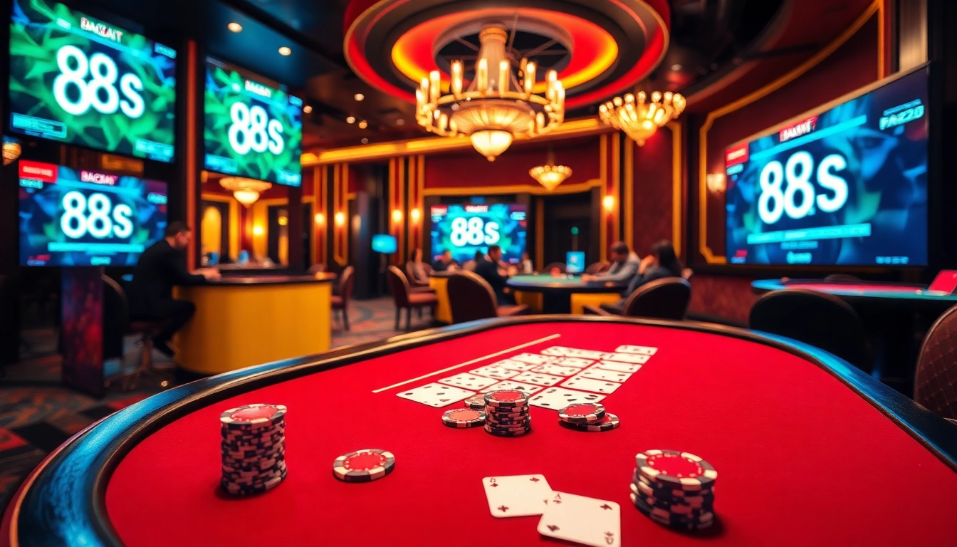 Experience the thrill of the 8s game at a luxurious casino table with vibrant poker chips.