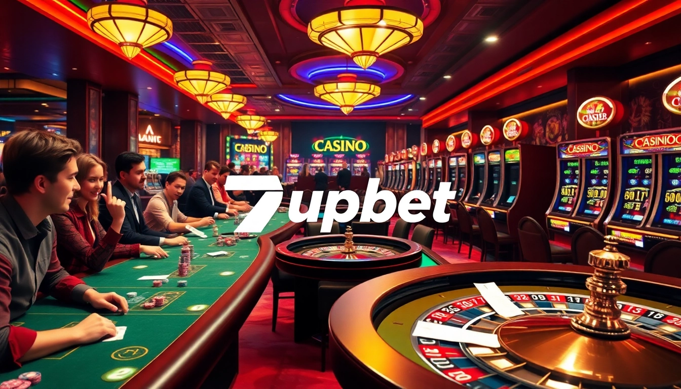 Players betting at 7upbet table, showcasing excitement and casino atmosphere.