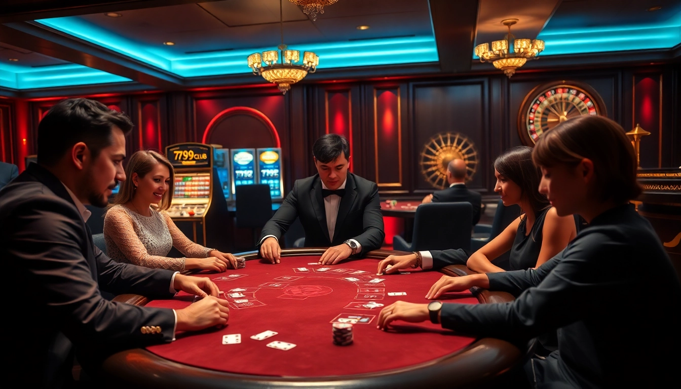 A poker game scene at 789club with players engaged, showcasing thrilling moments in a casino atmosphere.