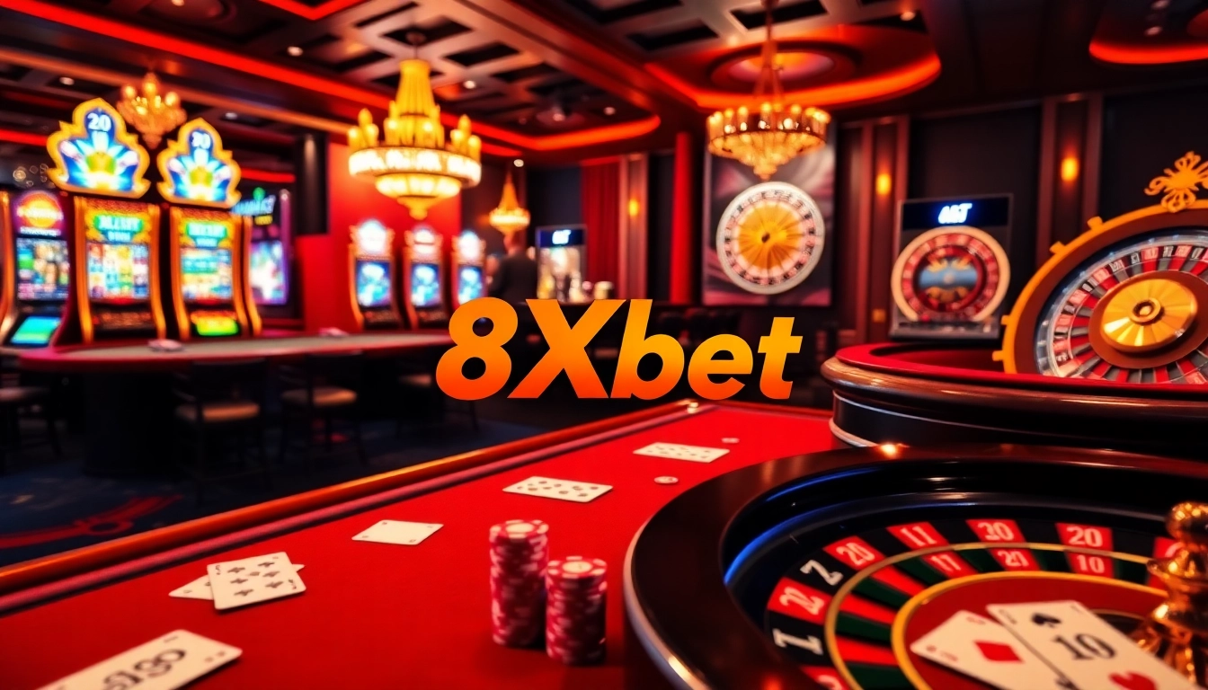 Engaging players at a luxurious 8Xbet casino featuring vibrant tables and exciting games.