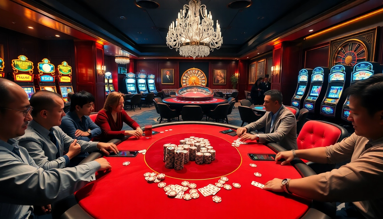 Exciting poker game at https://king333.club/, showcasing colorful chips and shining cards in a luxurious casino.