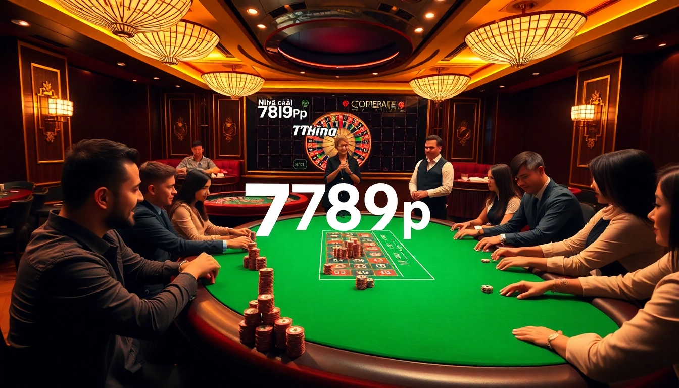 Experience thrilling gameplay at Nhà cái 789p with poker tables and vibrant casino scenes.