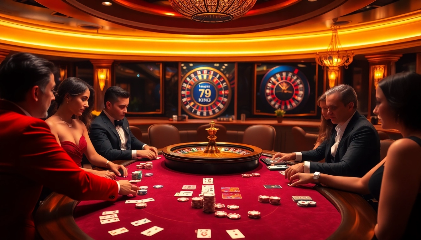 Experience high-stakes action at 79king poker tables with glamorous players and vibrant casino elements.