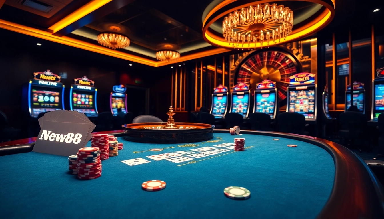 Experience the thrill of betting at New88 with vibrant casino tables and colorful chips.