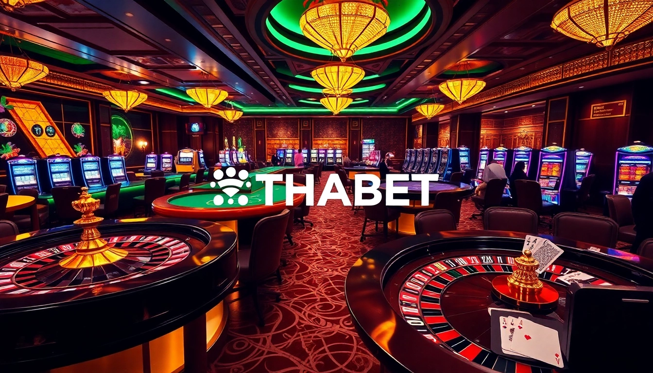 Engaging in a thrilling game at https://thabet.vegas/ with vibrant casino tables and exciting betting action.