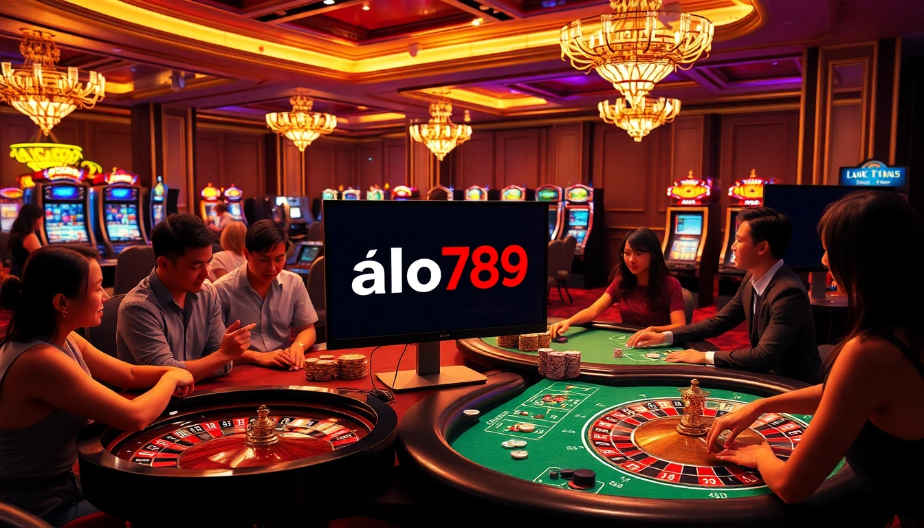 Experience the excitement of online gambling with Link vào alo789, showcasing vibrant casino elements.