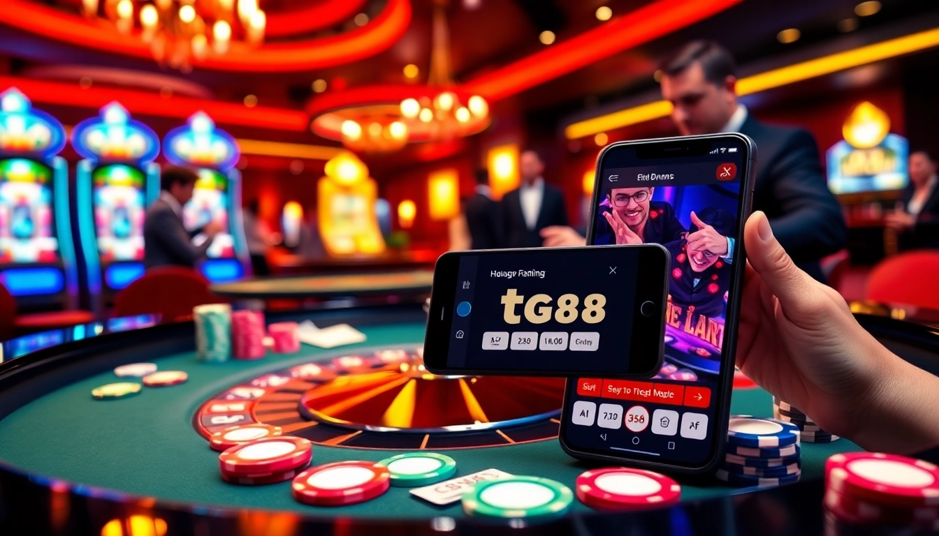 Engage with the tg88 app for an exciting casino experience featuring a roulette table and high-stakes action.
