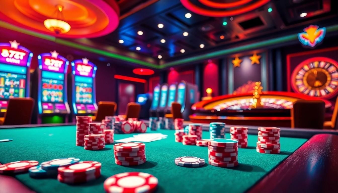 Experience the thrill of nhà cái zbet in a luxury casino setting with vibrant gaming elements.