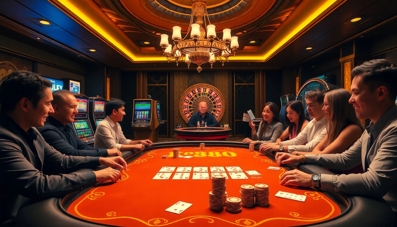Engaging KP88 poker table scene showcasing intense gameplay and vibrant casino atmosphere.