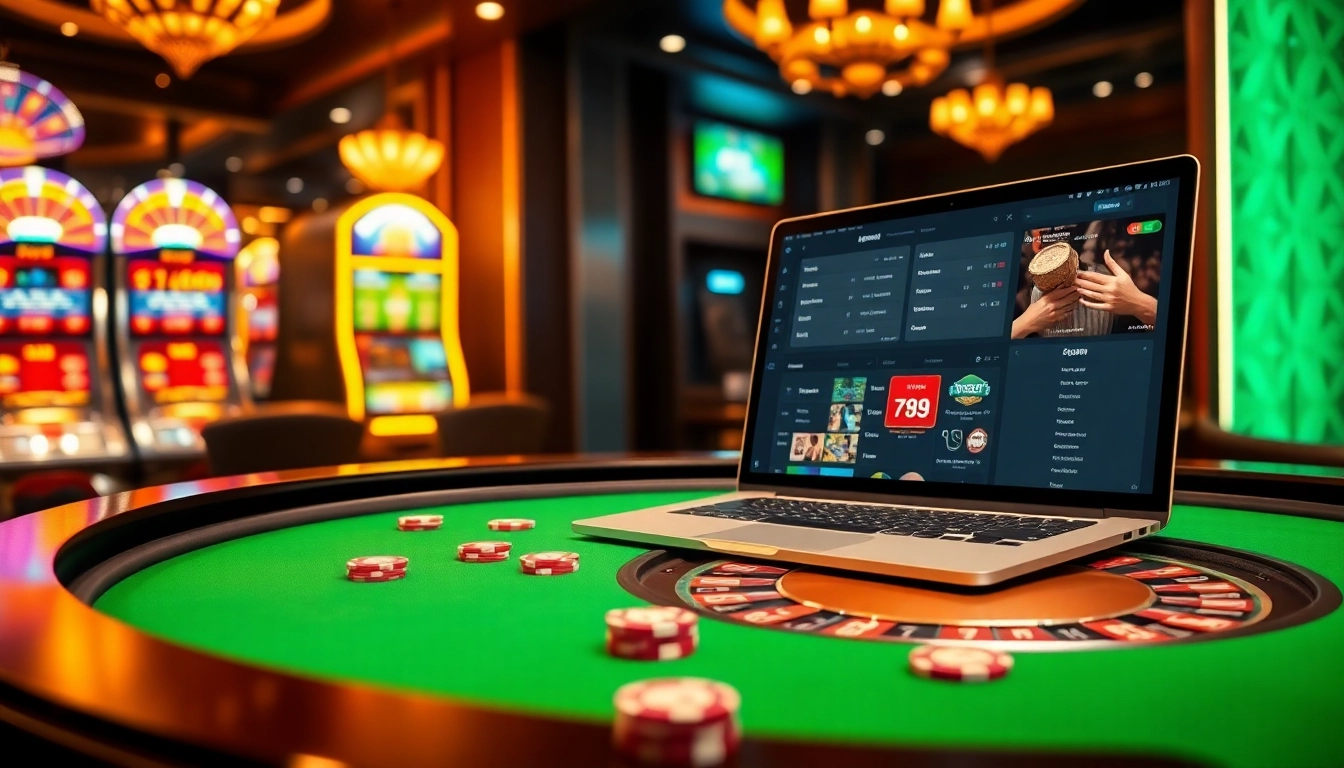 Experience thrilling gameplay at trang chu 789win with a luxurious casino scene featuring roulette and online betting.
