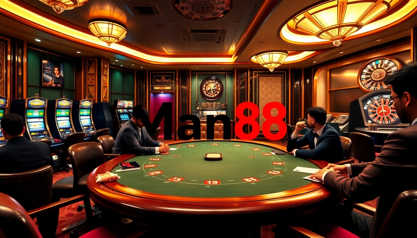 Experience thrilling games at Man88's luxurious casino with vibrant tables and professional dealers.