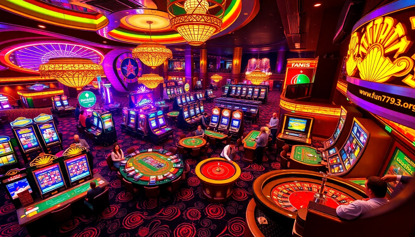 Experience the excitement of casino gaming with fun793.org, featuring engaging tables, vibrant slot machines, and colorful poker chips.