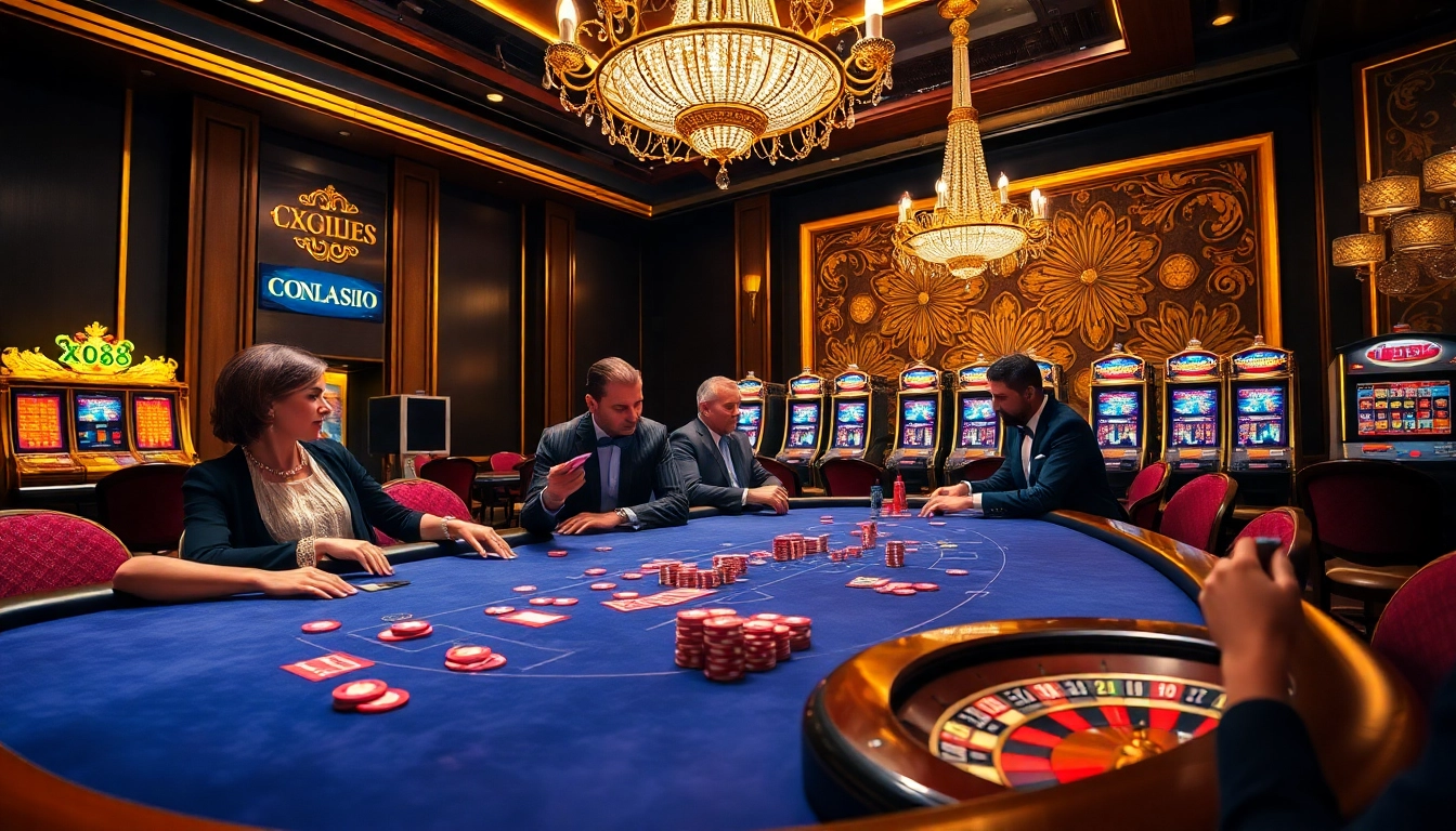 Playing high-stakes poker at XX88 casino table, surrounded by luxury and excitement.